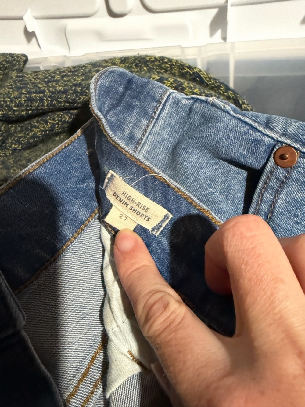 Madewell High-Rise Button-Fly Distressed Blue Denim Shorts - Picture 3 of 3
